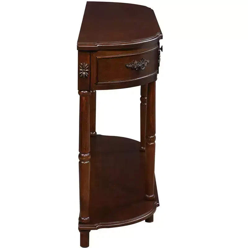 Tavolo Console Retrò Curvo con 2 Cassetti, Tavolino da Divano Stile Rustico con Gambe Romane e Ripiano Aperto, Tavolo d'Ingresso in Legno per Salotto, Corridoio