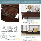 Tavolo Console Retrò Curvo con 2 Cassetti, Tavolino da Divano Stile Rustico con Gambe Romane e Ripiano Aperto, Tavolo d'Ingresso in Legno per Salotto, Corridoio