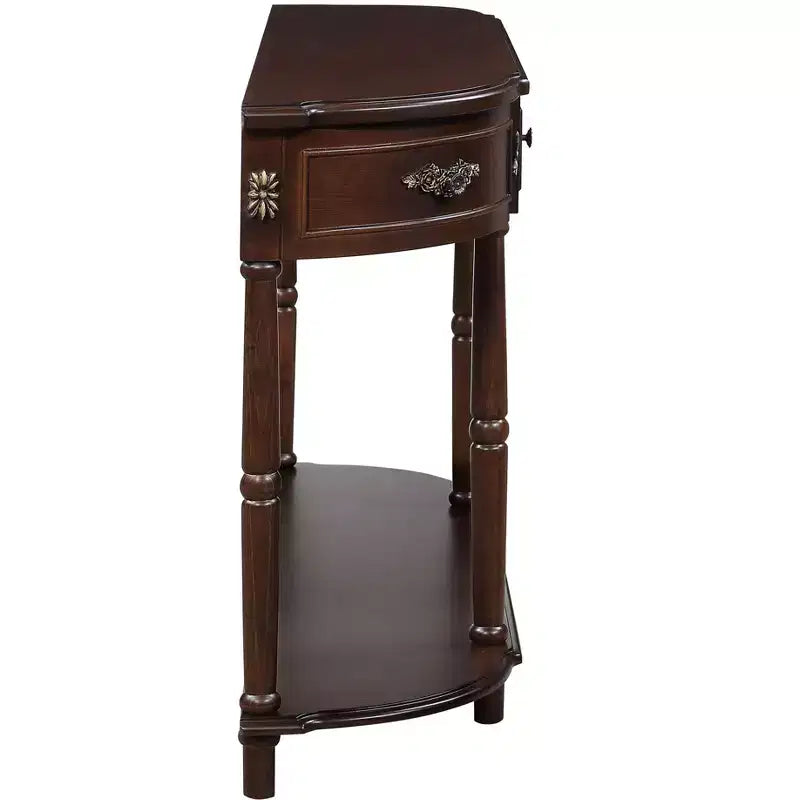 Tavolo Console Retrò Curvo con 2 Cassetti, Tavolino da Divano Stile Rustico con Gambe Romane e Ripiano Aperto, Tavolo d'Ingresso in Legno per Salotto, Corridoio