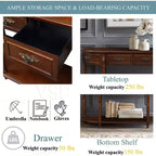 Tavolo Console Retrò Curvo con 2 Cassetti, Tavolino da Divano Stile Rustico con Gambe Romane e Ripiano Aperto, Tavolo d'Ingresso in Legno per Salotto, Corridoio
