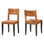 Sedia da pranzo Manrico in legno e rattan naturale Marrone Scuro/Marrone Naturale: Stile Bohemien, Intreccio Geometrico, Nessun Montaggio Richiesto