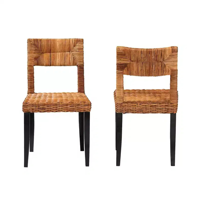 Sedia da pranzo Manrico in legno e rattan naturale Marrone Scuro/Marrone Naturale: Stile Bohemien, Intreccio Geometrico, Nessun Montaggio Richiesto