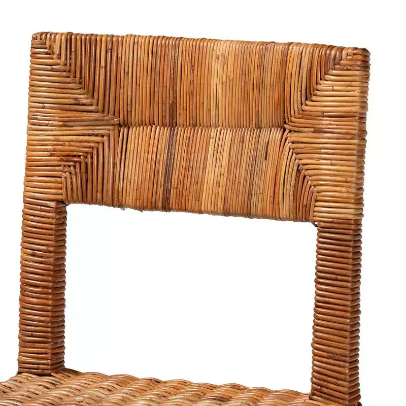 Sedia da pranzo Manrico in legno e rattan naturale Marrone Scuro/Marrone Naturale: Stile Bohemien, Intreccio Geometrico, Nessun Montaggio Richiesto