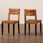 Sedia da pranzo Manrico in legno e rattan naturale Marrone Scuro/Marrone Naturale: Stile Bohemien, Intreccio Geometrico, Nessun Montaggio Richiesto