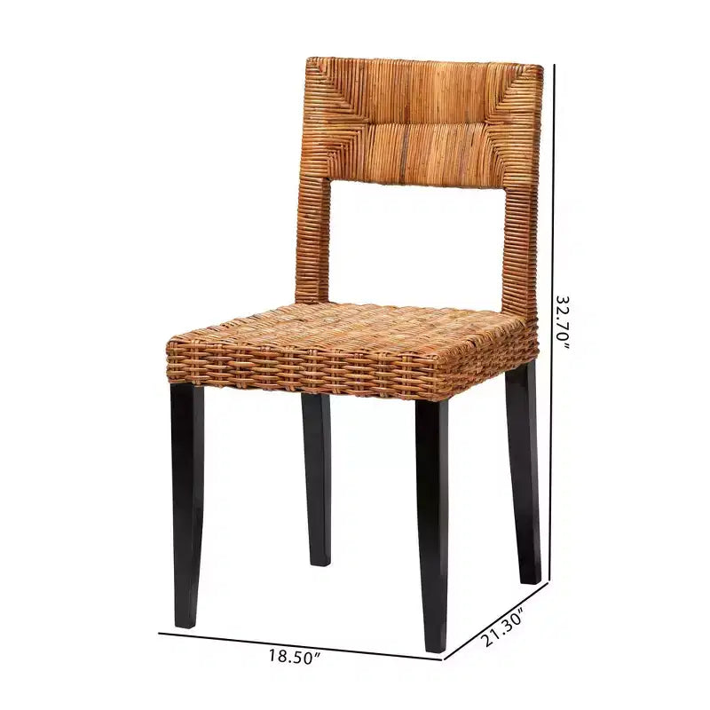 Sedia da pranzo Manrico in legno e rattan naturale Marrone Scuro/Marrone Naturale: Stile Bohemien, Intreccio Geometrico, Nessun Montaggio Richiesto