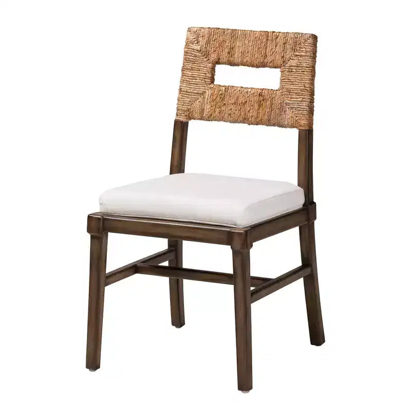 Porsha Mahogany Wood and Natural Rattan Dining Chair White/Natural Brown/Walnut Brown: Stile bohémien, nessun assemblaggio richiesto