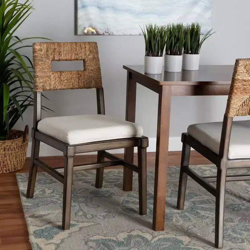 Porsha Mahogany Wood and Natural Rattan Dining Chair White/Natural Brown/Walnut Brown: Stile bohémien, nessun assemblaggio richiesto