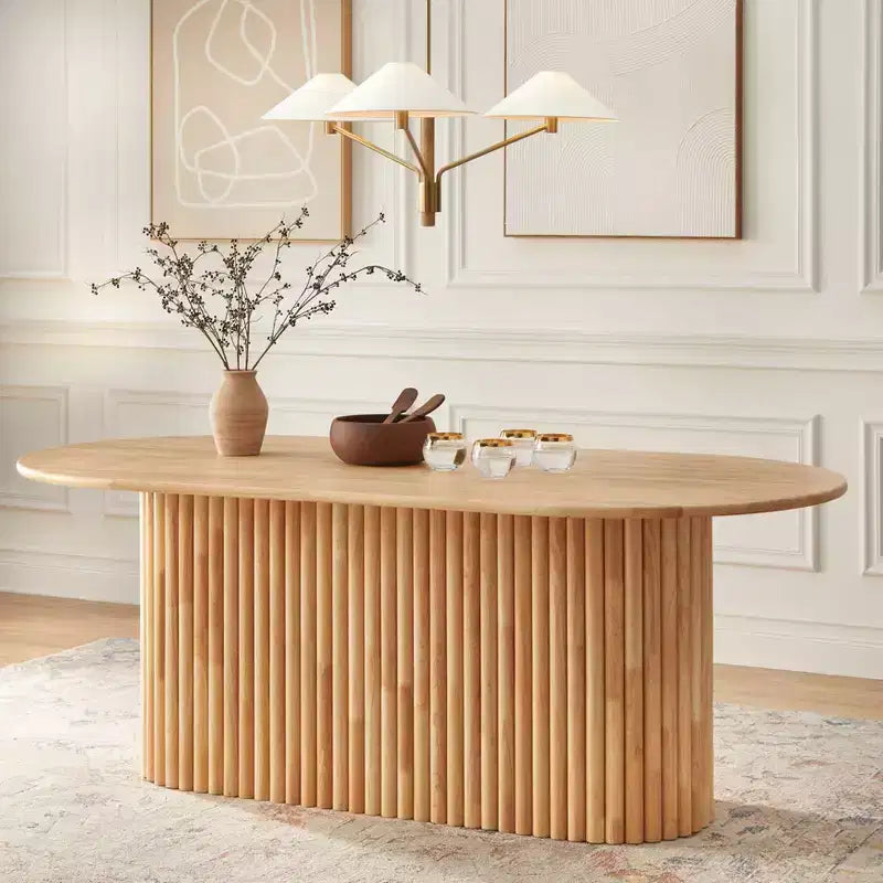 Tavolo da pranzo ovale moderno Layton in legno massello naturale