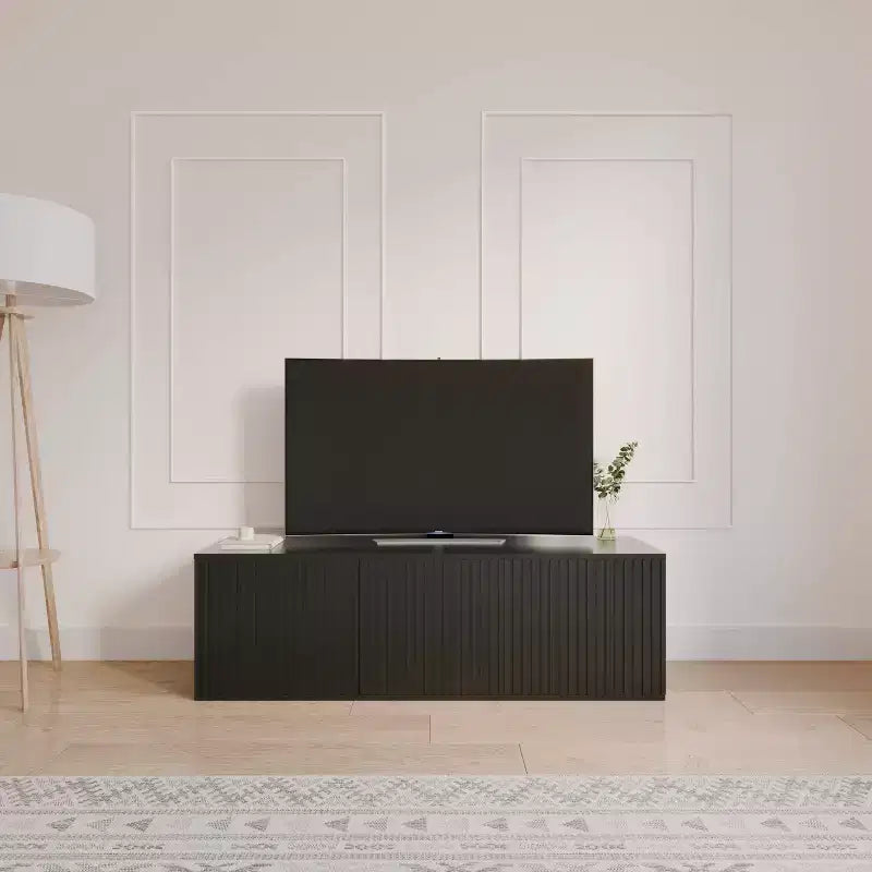 Mobile TV Trelisse per TV fino a 60" Nero: Mobile porta TV moderno con ante, Legno composito