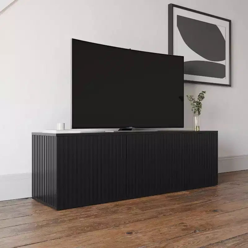 Mobile TV Trelisse per TV fino a 60" Nero: Mobile porta TV moderno con ante, Legno composito