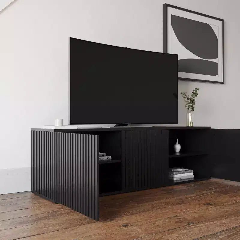 Mobile TV Trelisse per TV fino a 60" Nero: Mobile porta TV moderno con ante, Legno composito