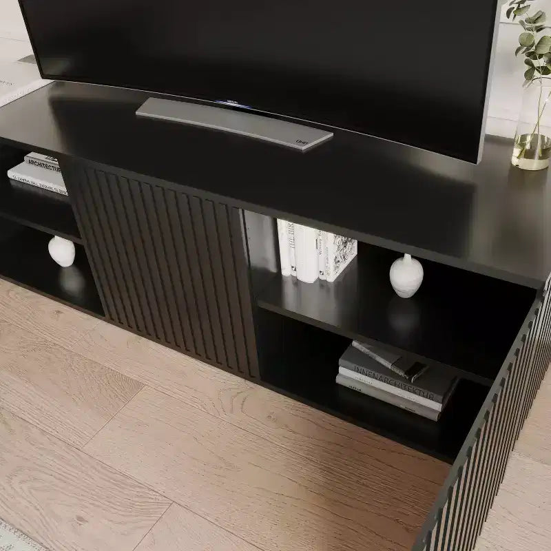 Mobile TV Trelisse per TV fino a 60" Nero: Mobile porta TV moderno con ante, Legno composito