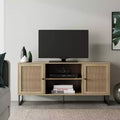 Mobile TV Mina in Rattan e Legno con 2 Ante, 119 cm, per TV fino a 150 cm, Rovere Chiaro/Nero Opaco: Mobile TV con Contenitore