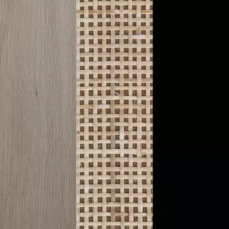Mobile TV Mina in Rattan e Legno con 2 Ante, 119 cm, per TV fino a 150 cm, Rovere Chiaro/Nero Opaco: Mobile TV con Contenitore