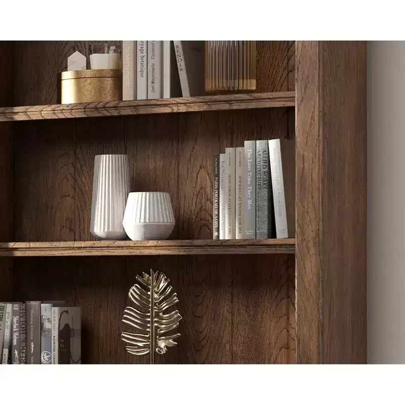 Libreria Tradizionale Alta 239 cm in Legno con Mobile Contenitore Collezione Stratton Marrone