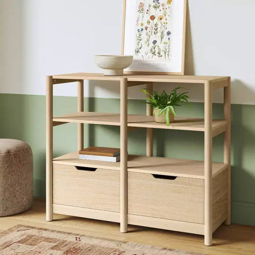 Libreria Piccola da 81 cm stile scandinavo con cassetti, colore naturale