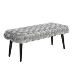 Panca da ingresso in velluto grigio: Pouf imbottito, Struttura in acacia, Lunghezza 113 cm