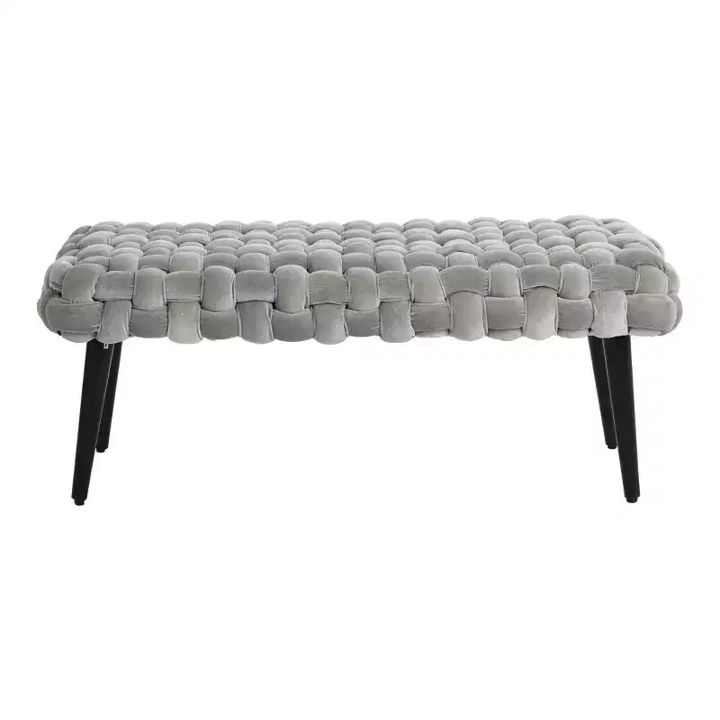 Panca da ingresso in velluto grigio: Pouf imbottito, Struttura in acacia, Lunghezza 113 cm