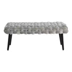 Panca da ingresso in velluto grigio: Pouf imbottito, Struttura in acacia, Lunghezza 113 cm