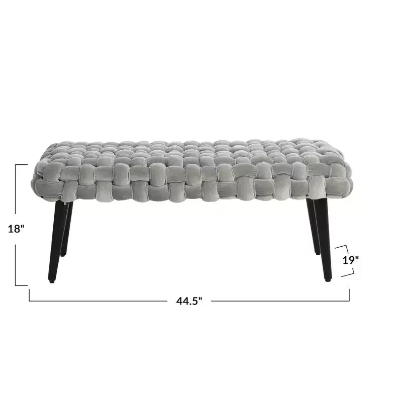 Panca da ingresso in velluto grigio: Pouf imbottito, Struttura in acacia, Lunghezza 113 cm