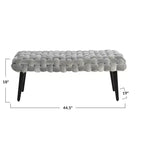 Panca da ingresso in velluto grigio: Pouf imbottito, Struttura in acacia, Lunghezza 113 cm