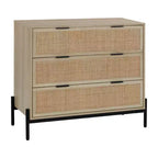 Nathan James Andrew 3 Drawers Storage Cabinet with Natural Rattan Accent and Metal Legs: Bohemian Charm, Ample Storage