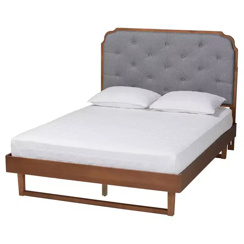 Baxton Studio King Roald Fabric and Wood Platform Bed Gray/Walnut Brown
