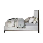 Letto Queen 163,20 cm Carena in Tessuto Grigio Chiaro con Finitura Bianco Marrone: Testiera Imbottita, Struttura in Legno, Richiesto Box Spring