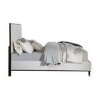 Letto Queen 163,20 cm Carena in Tessuto Grigio Chiaro con Finitura Bianco Marrone: Testiera Imbottita, Struttura in Legno, Richiesto Box Spring