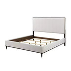 Letto Queen 163,20 cm Carena in Tessuto Grigio Chiaro con Finitura Bianco Marrone: Testiera Imbottita, Struttura in Legno, Richiesto Box Spring