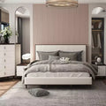 Letto Queen 163,20 cm Carena in Tessuto Grigio Chiaro con Finitura Bianco Marrone: Testiera Imbottita, Struttura in Legno, Richiesto Box Spring