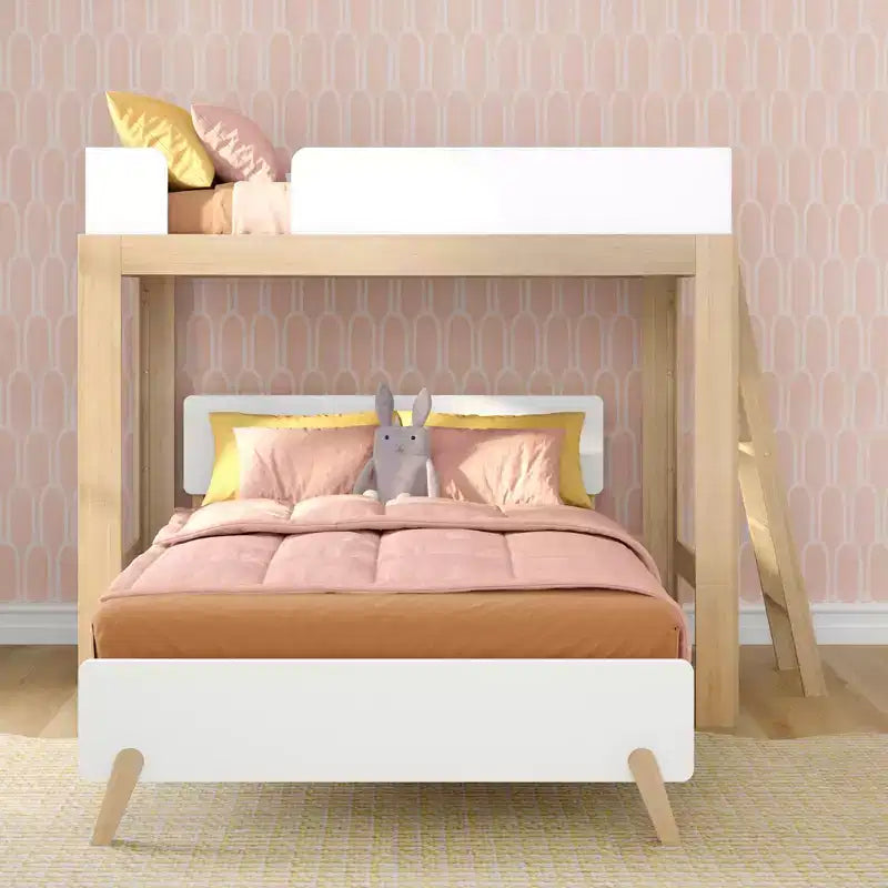 Letto a castello a L Mid-Century Modern Twin su Full, in legno massello