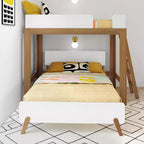 Letto a castello a L Mid-Century Modern Twin su Full, in legno massello
