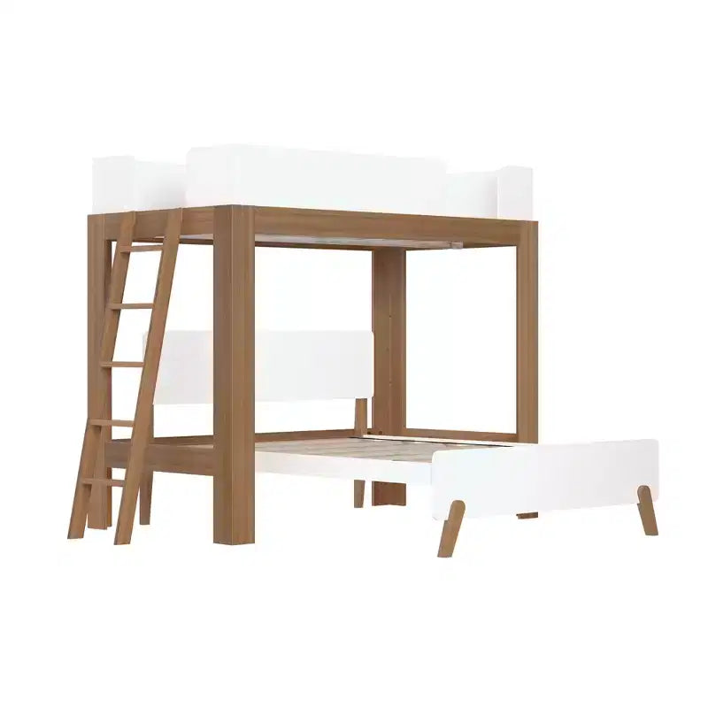 Letto a castello a L Mid-Century Modern Twin su Full, in legno massello