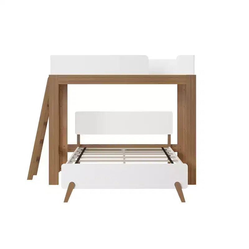 Letto a castello a L Mid-Century Modern Twin su Full, in legno massello