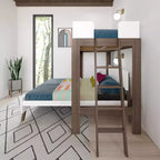 Letto a castello a L Mid-Century Modern Twin su Full, in legno massello