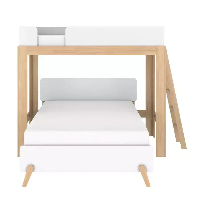 Letto a castello a L Mid-Century Modern Twin su Full, in legno massello