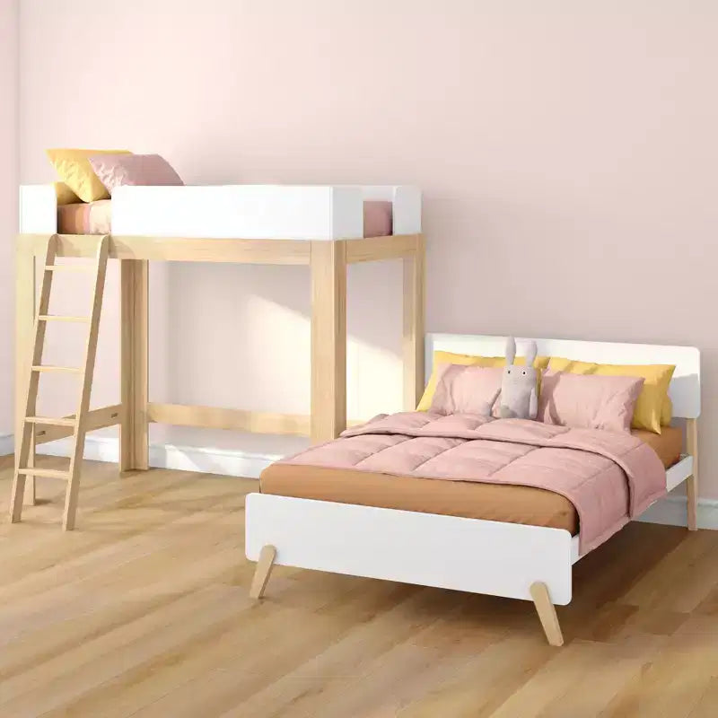 Letto a castello a L Mid-Century Modern Twin su Full, in legno massello