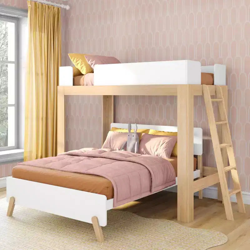 Letto a castello a L Mid-Century Modern Twin su Full, in legno massello