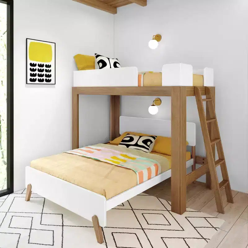 Letto a castello a L Mid-Century Modern Twin su Full, in legno massello