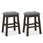 Costway Set of 2 Upholstered Saddle Bar Stools 24.5'' Dining Chairs with Wooden Legs Gray