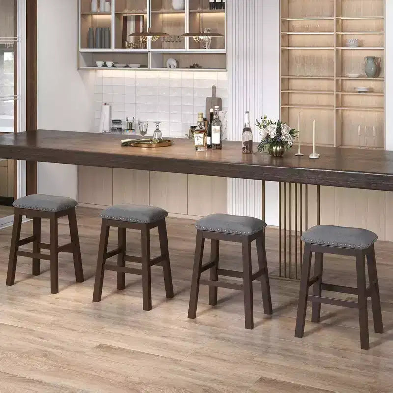 Sgabelli da bar imbottiti a sella, sedie da pranzo da 24,5'' con gambe in legno, grigi