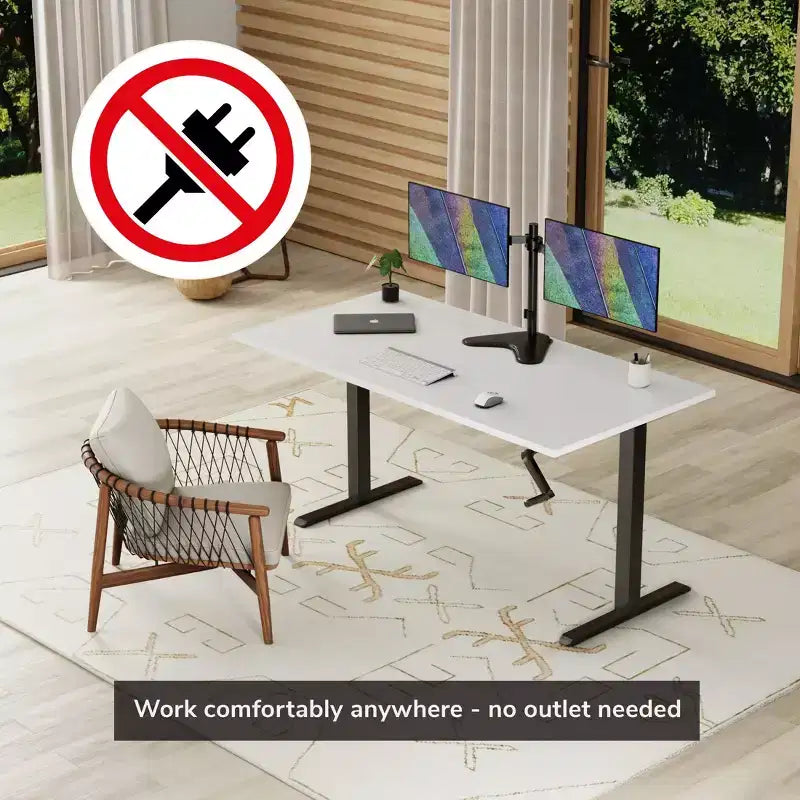 Telaio scrivania sit-stand a manovella con piano - Bianco e Nero