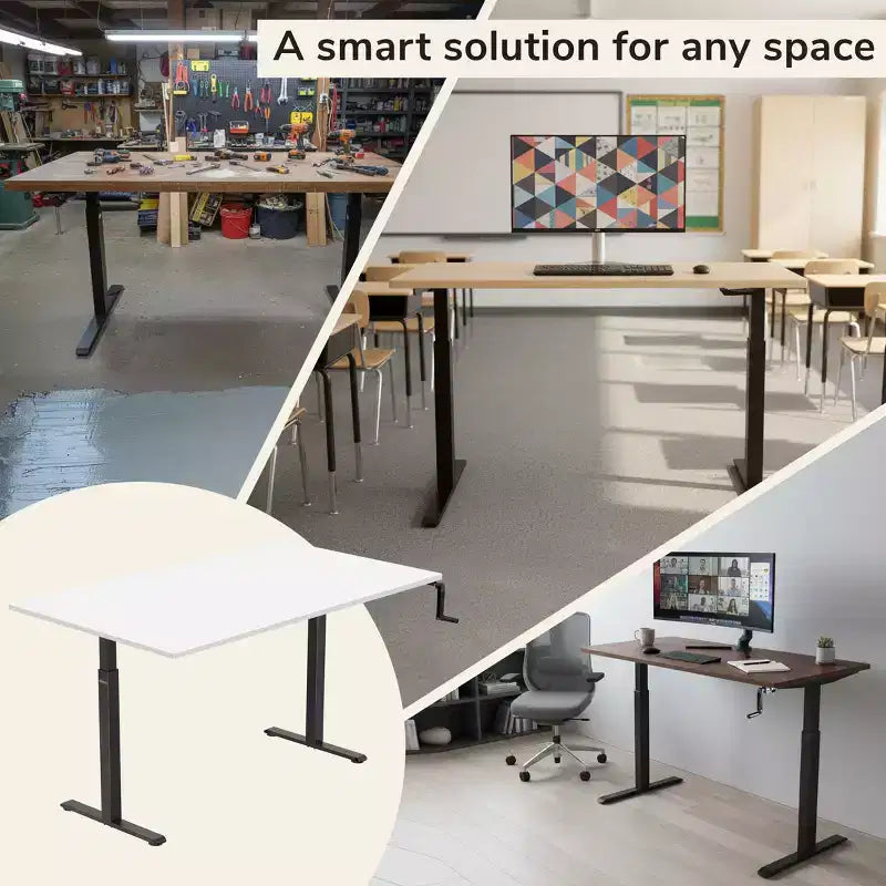 Telaio scrivania sit-stand a manovella con piano - Bianco e Nero