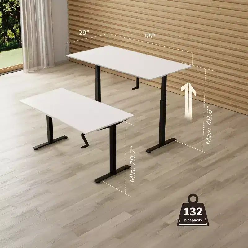Telaio scrivania sit-stand a manovella con piano - Bianco e Nero