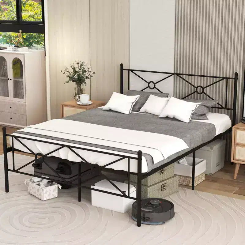 Struttura letto in metallo Full/Queen con testiera e base materasso