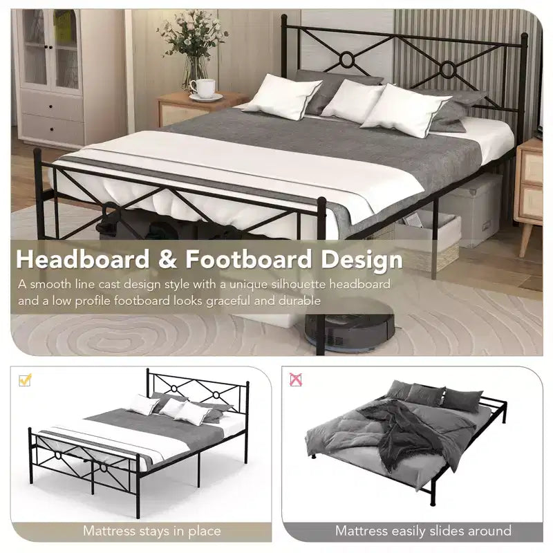 Struttura letto in metallo Full/Queen con testiera e base materasso