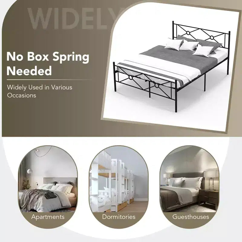 Struttura letto in metallo Full/Queen con testiera e base materasso