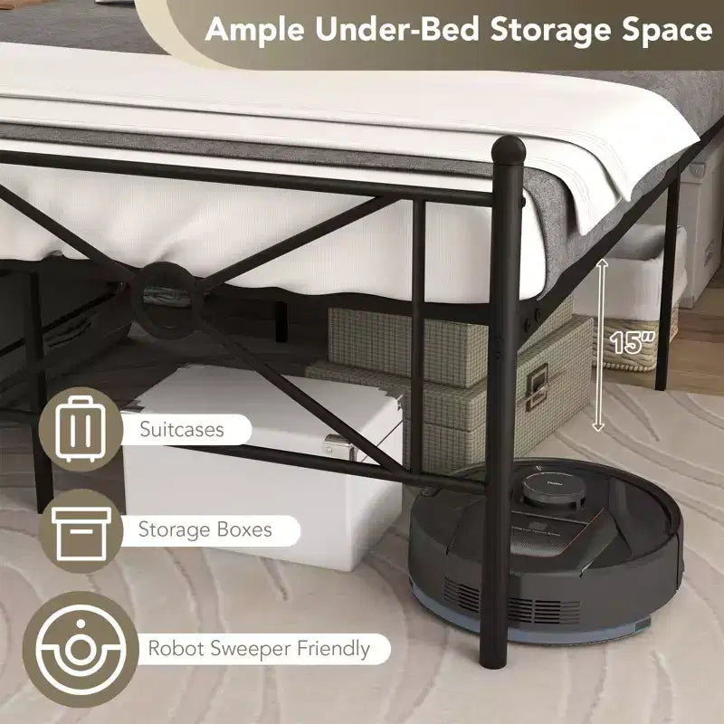 Struttura letto in metallo Full/Queen con testiera e base materasso