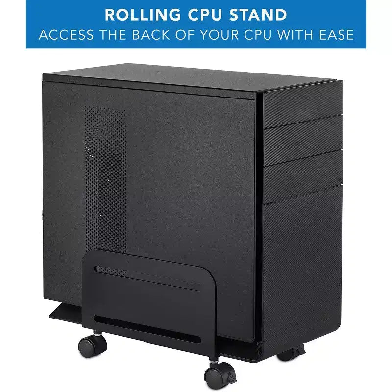 Mount-It! Supporto per CPU scorrevole con ruote | Carrello per computer desktop resistente con ventilazione e larghezza regolabile da 12,3 cm a 21,5 cm | Acciaio